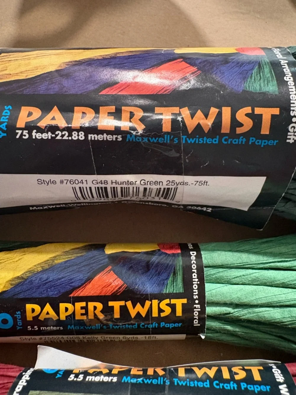 Paper Twist Twisted Craft Paper Rolls - - Green, Dark Green, Red, Light Blue